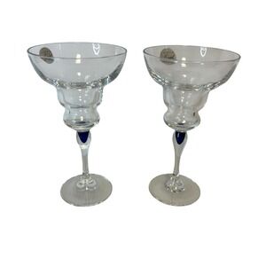 Cristal d'Arques Durand France Venise Sapphire Lead Crystal Candle Holders Set 2